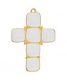 Colgante cruz con esmalte blanco 40x28mm paso 2mm, zamak baño de oro 24k