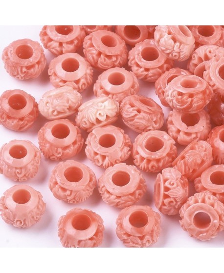 Cuenta/rondel tallado coral sintético rosa 7x11mm paso 4mm, 10 unidades