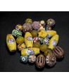 Mix- África vidrio reciclado, face beads amarillo, cuentas venecianas, krobo y bronce