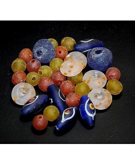 Mix- África vidrio reciclado y Venetian Eye bead, 34 cuentas