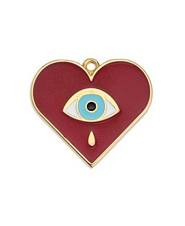 Colgante corazón con ojo turco 25,4x22,6 mmmm, paso 2mm , zamak baño de oro