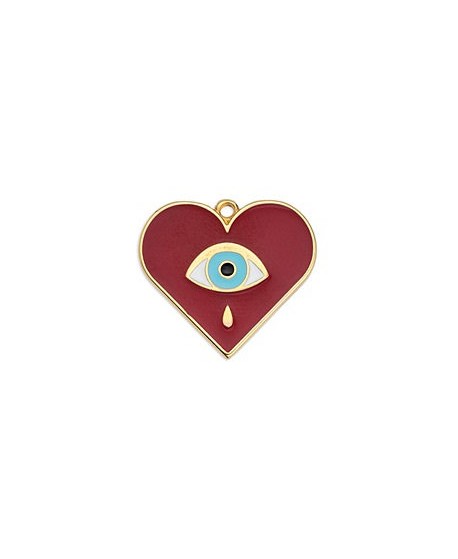 Colgante corazón con ojo turco 25,4x22,6 mmmm, paso 2mm , zamak baño de oro