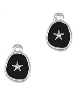 Colgante estrella de mar plata-negro 15x10mm, paso 1,5mm , zamak baño de plata