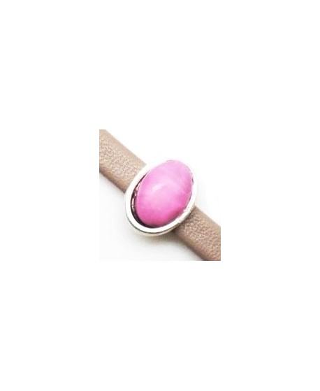 Entre-pieza  ovalada con resina rosa 11.7x9.2mm, paso 5x2.5mm zamak baño de plata