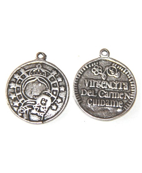 Colgante medalla virgen del carmen, 25mm, zamak baño de plata