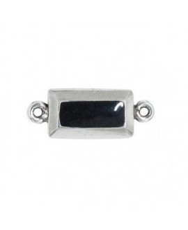 Entre-pieza rectangular esmalte negro 28x11mm paso 1,5mm, zamak baño de plata