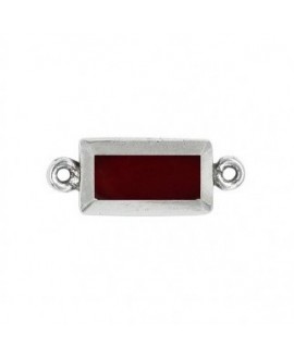 Entre-pieza rectangular esmalte rojo 28x11mm paso 1,5mm, zamak baño de plata