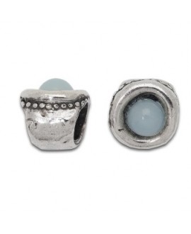 Entre-pieza 10mm paso 6mm con centro cristal de murano azul opal, zamak baño de plata