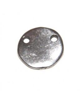 Entre-pieza moneda 15 mm doble agujero de 1mm, zamak baño de plata