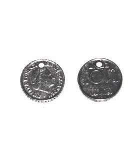 Colgante moneda mini 10 mm, zamak baño de plata