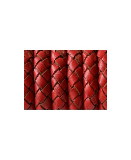Cuero trenzado redondo 10mm, rojo. Calidad superior, precio por 20cm