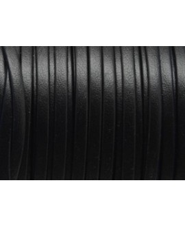 Cuero plano 3mm tira doblada, negro. Calidad superior, precio por metro