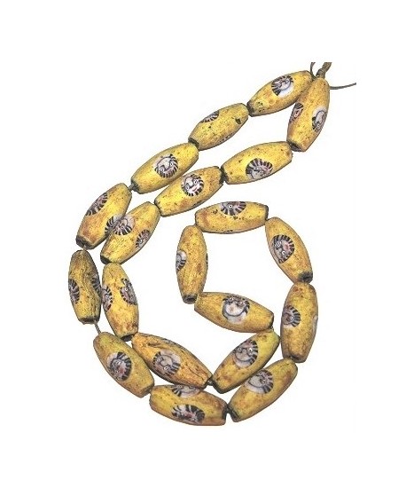 Antiguas cuentas Face beads amarillas  35x15mm paso 3mm, precio por ristra 20 cuentas