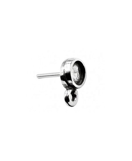 Pendientes con anilla para cabujón de 6mm, zamak baño de plata, precio por par
